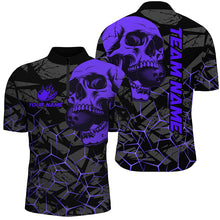 Load image into Gallery viewer, Black Skull camo bowling shirt for men custom bowling team jerseys, gifts for bowlers | Purple NQS8074