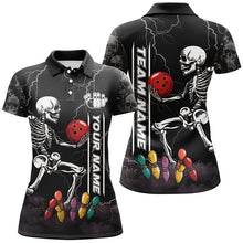 Load image into Gallery viewer, Funny Skull Bowling Women Polo, Quarter Zip Shirts Custom lightning storm Bowling Team Jerseys | Black NQS8287