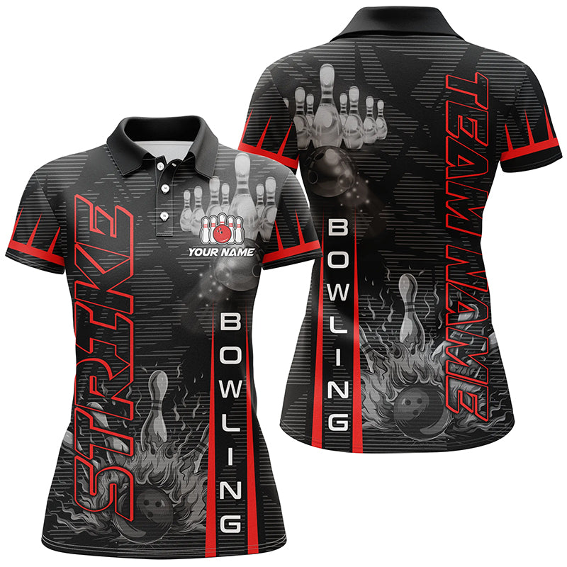Custom Strike Bowling Shirts For Women, Personalized Bowling Team Jerseys | Red NQS8288
