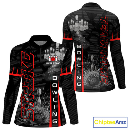 Custom Strike Bowling Shirts For Women, Personalized Bowling Team Jerseys | Red NQS8288
