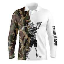 Load image into Gallery viewer, Funny Skull Mens Golf polo shirts golf camo pattern custom name golf apparel NQS3936