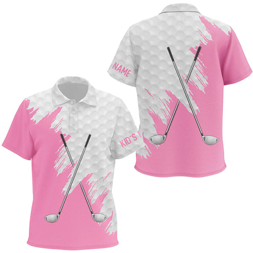 White golf ball pattern custom golf clubs Kid golf polos shirt, team kid golf tops | Pink NQS8495