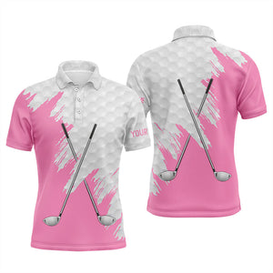 White golf ball pattern custom name golf clubs Mens golf polo shirts, team golf tops for men | Pink NQS8495