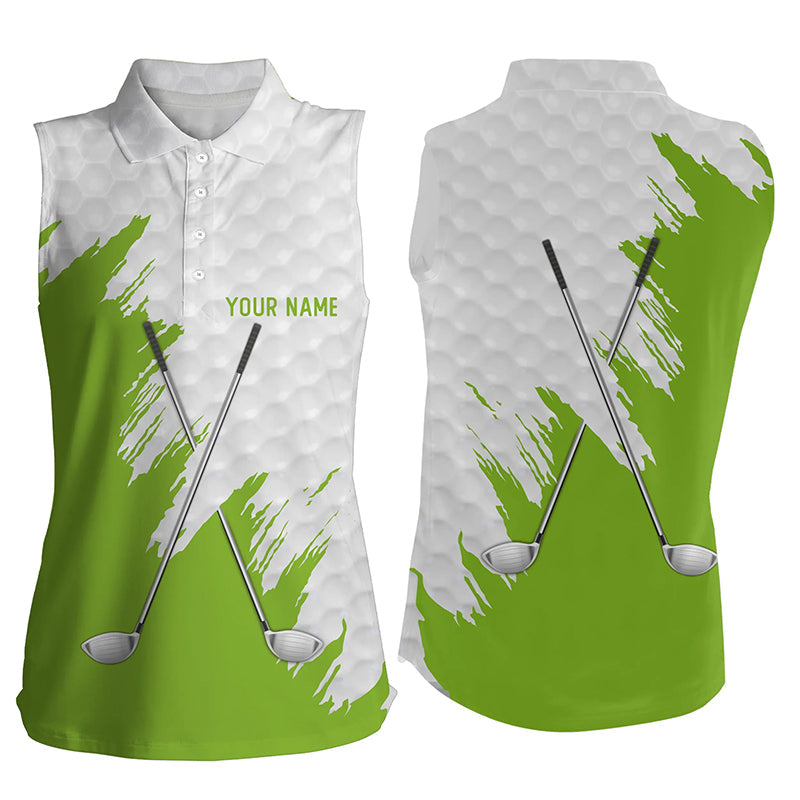 White golf ball pattern custom golf clubs Womens sleeveless polo shirts, team ladies golf tops | Green NQS8496