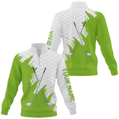 White golf ball pattern custom golf clubs Quarter zip golf sweatshirt, team golf sweater tops| Green NQS8496