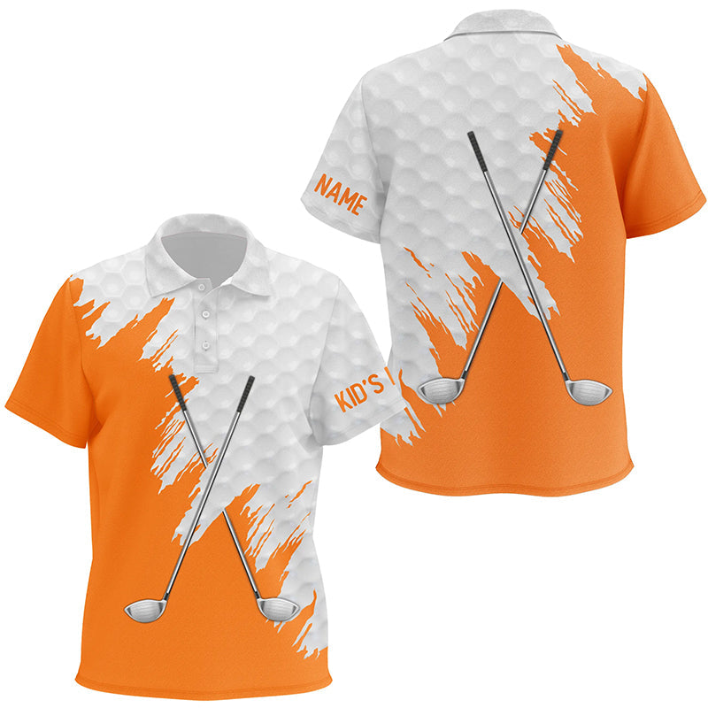 White golf ball pattern custom golf clubs Kid golf polos shirt, team kid golf tops | Orange NQS8497