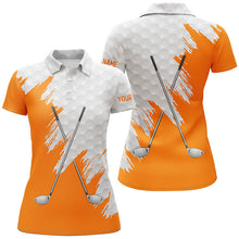 Load image into Gallery viewer, White golf ball pattern custom name golf clubs Womens golf polo shirts, team ladies golf tops | Orange NQS8497