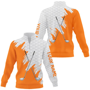 White golf ball pattern custom golf clubs Quarter zip golf sweatshirt, team golf sweater tops | Orange NQS8497