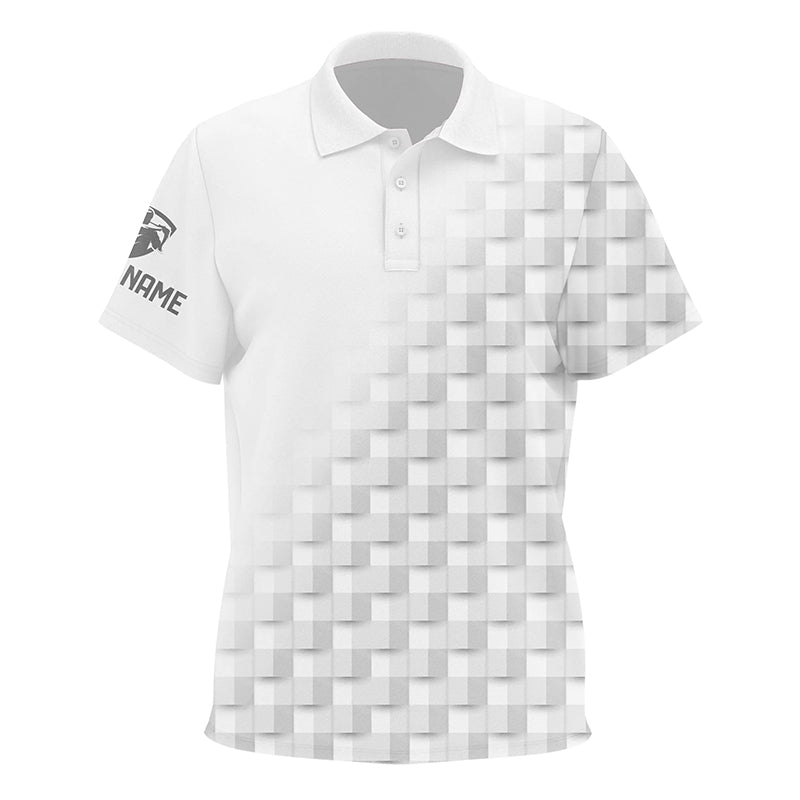 White and gray pattern custom name Kid golf polos shirt, golf apparel for kid NQS8502