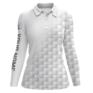 White and gray pattern custom name Womens golf polo shirts, golf apparel for ladies NQS8502