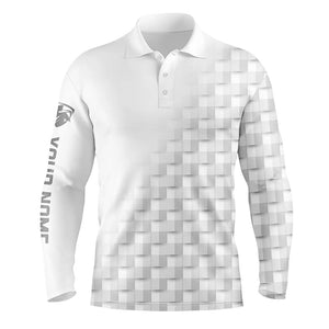 White and gray pattern custom name Mens golf polo shirts, golf apparel for men NQS8502