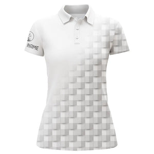 White and gray pattern custom name Womens golf polo shirts, golf apparel for ladies NQS8502