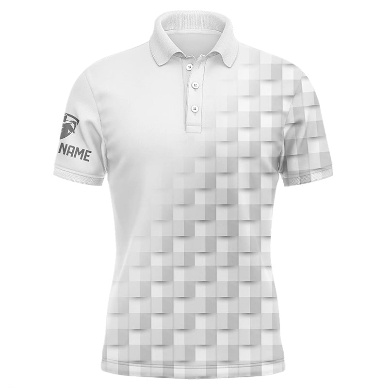 White and gray pattern custom name Mens golf polo shirts, golf apparel for men NQS8502