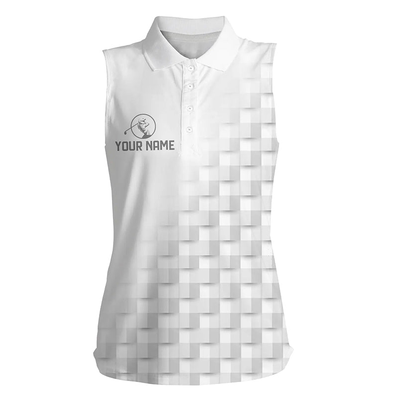 White and gray pattern custom name Womens sleeveless polo shirts, golf apparel for ladies NQS8502