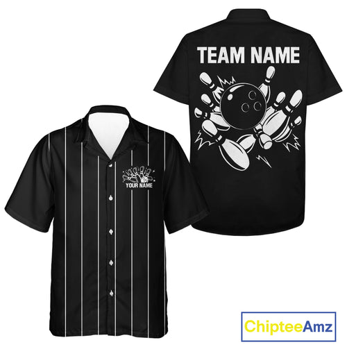 Black and White Plaid Bowling Hawaiian Shirt Custom Bowling Team Uniform Button Up Shirt NQS10891