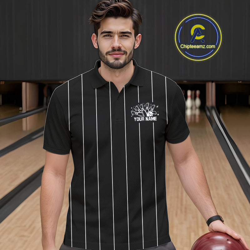 Black and White Plaid Bowling Polo, Quarter Zip shirts For Men Custom Bowling Team Uniform Jersey NQS10891