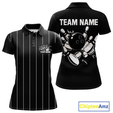 Load image into Gallery viewer, Black and White Plaid Bowling Polo, Quarter Zip shirts For Women Custom Bowling Team Uniform Jersey NQS10891