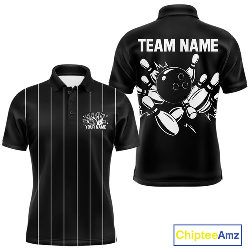 Black and White Plaid Bowling Polo, Quarter Zip shirts For Men Custom Bowling Team Uniform Jersey NQS10891