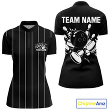 Load image into Gallery viewer, Black and White Plaid Bowling Polo, Quarter Zip shirts For Women Custom Bowling Team Uniform Jersey NQS10891