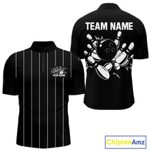 Load image into Gallery viewer, Black and White Plaid Bowling Polo, Quarter Zip shirts For Men Custom Bowling Team Uniform Jersey NQS10891