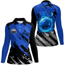 Load image into Gallery viewer, Black and Blue Flame camo bowling shirts for women Custom Flame Bowling Shirt Team Bowling Jersey NQS8970