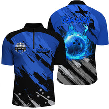 Load image into Gallery viewer, Black and Blue Flame camo bowling shirts for Men Custom Flame Bowling Shirt Team Bowling Jersey NQS8970