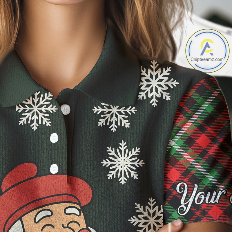 Funny Santa Golf Christmas plaid pattern polo golf shirts for women custom team ladies golf outfit NQS11077