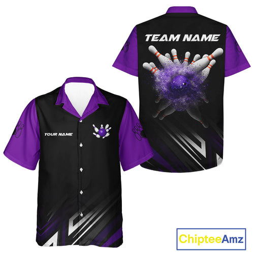 Personalized Bowling Hawaiian shirt custom Black and Purple Bowling team jerseys, gift for bowlers NQS11080