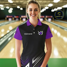 Load image into Gallery viewer, Personalized Bowling shirts for women custom Black and Purple Bowling team jerseys, gift for bowlers NQS11080