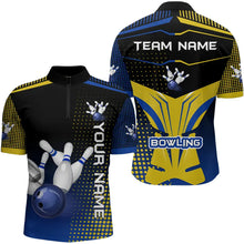 Load image into Gallery viewer, Yellow &amp; Blue pattern Bowling Polo, 1/4 Zip shirt For Men Custom Team Bowling Jersey, Gift For Bowler NQS9212