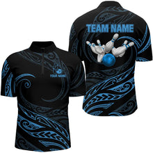 Load image into Gallery viewer, Black and Blue Tribal Pattern Bowling Polo, Quarter Zip shirts For Men Custom Team Bowling Jerseys NQS9213