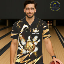Load image into Gallery viewer, Gold Thunder Lightning bowling ball and pins jersey Custom Team Bowling Hawaiian Shirt NQS11282