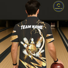 Load image into Gallery viewer, Gold Thunder Lightning bowling ball and pins jersey Custom Team Bowling Hawaiian Shirt NQS11282