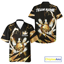 Load image into Gallery viewer, Gold Thunder Lightning bowling ball and pins jersey Custom Team Bowling Hawaiian Shirt NQS11282