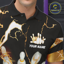 Load image into Gallery viewer, Gold Thunder Lightning bowling ball and pins jerseys Custom Team Bowling Polo, 1/4 Zip Shirts For Men NQS11282