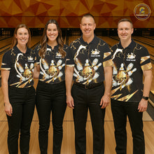 Load image into Gallery viewer, Gold Thunder Lightning bowling ball and pins jerseys Custom Team Bowling Polo, 1/4 Zip Shirts For Men NQS11282