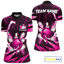 Load image into Gallery viewer, Pink Thunder Lightning bowling ball and pins jersey Custom Team Bowling Polo, 1/4 Zip Shirt For Women NQS11283