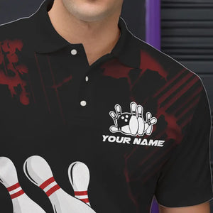 Black and Red bowling shirts for men Custom bowling team league jerseys, gift for bowlers NQS9402