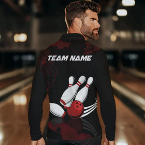 Black and Red bowling shirts for men Custom bowling team league jerseys, gift for bowlers NQS9402