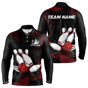 Black and Red bowling shirts for men Custom bowling team league jerseys, gift for bowlers NQS9402