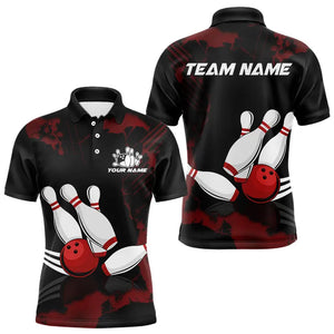 Black and Red bowling shirts for men Custom bowling team league jerseys, gift for bowlers NQS9402