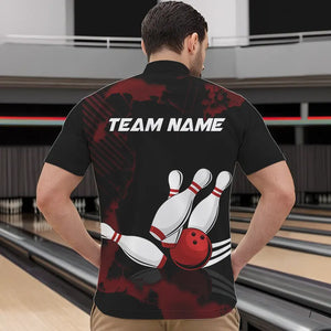 Black and Red bowling shirts for men Custom bowling team league jerseys, gift for bowlers NQS9402