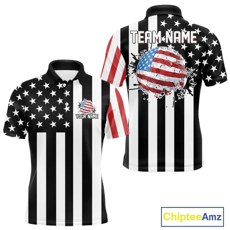 Men's golf polo shirts custom Red, white and black American flag mens golf tops, best golf gifts NQS11486