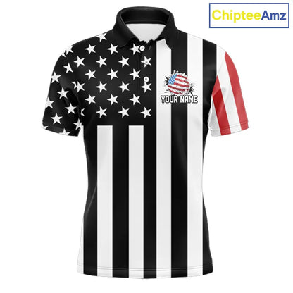 Men's golf polo shirts custom Red, white and black American flag mens golf tops, best golf gifts NQS11486