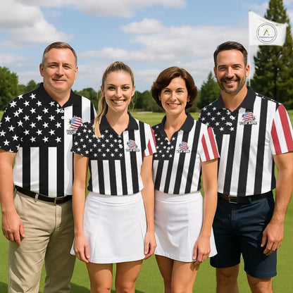 Women golf polo shirts custom Red, white and black American flag ladies golf tops, best golf gifts NQS11486