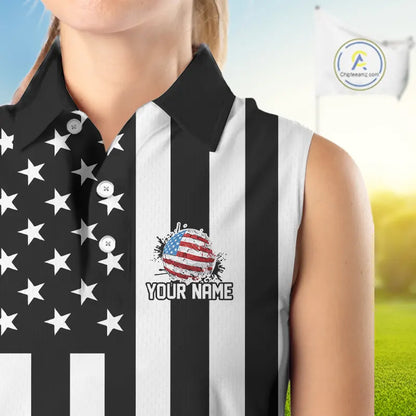 Women's Sleeveless golf polo shirts custom Red, white and black American flag Ladies Golf tops NQS11486