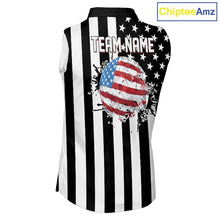 Load image into Gallery viewer, Women's Sleeveless golf polo shirts custom Red, white and black American flag Ladies Golf tops NQS11486
