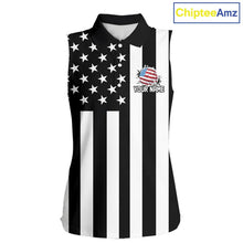 Load image into Gallery viewer, Women's Sleeveless golf polo shirts custom Red, white and black American flag Ladies Golf tops NQS11486
