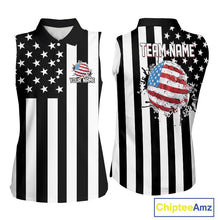 Load image into Gallery viewer, Women's Sleeveless golf polo shirts custom Red, white and black American flag Ladies Golf tops NQS11486