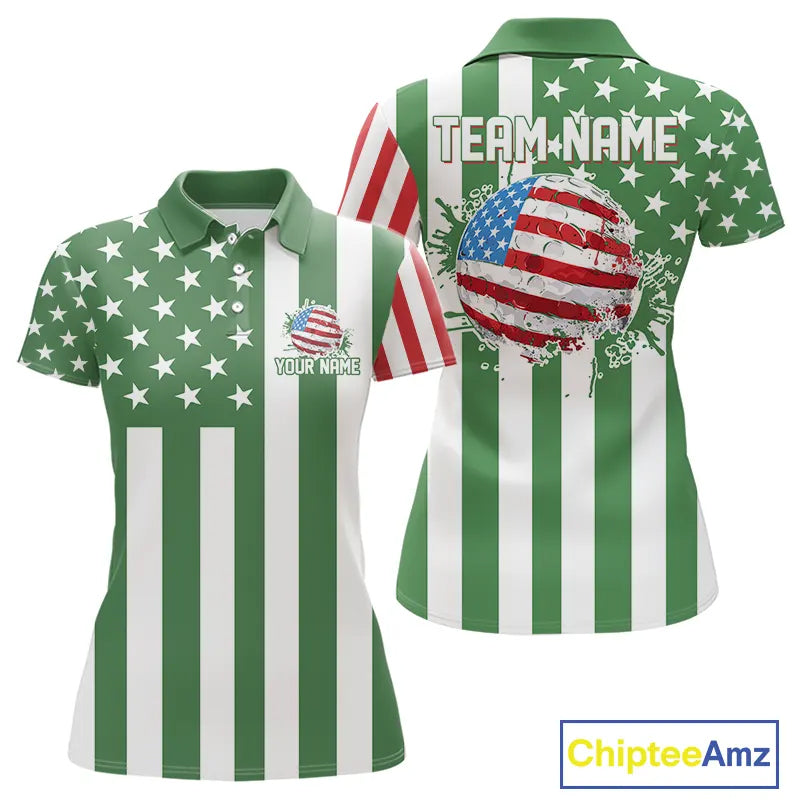 Women golf polo shirts custom Red, white and green American flag ladies golf tops, best golf gifts NQS11487